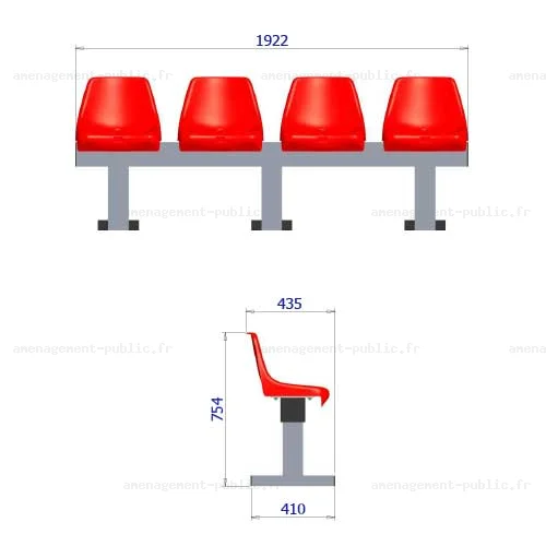 Banc de touche avec 4 sièges pour installations sportives